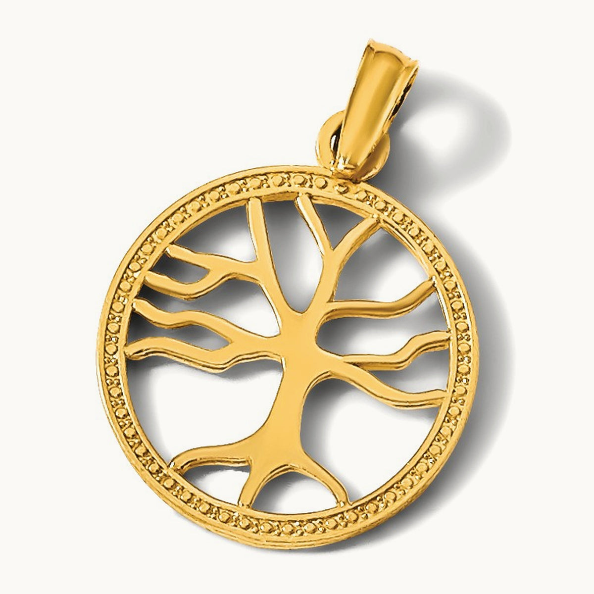 Small Tree of Life In Round Frame Charm — 14K White Gold