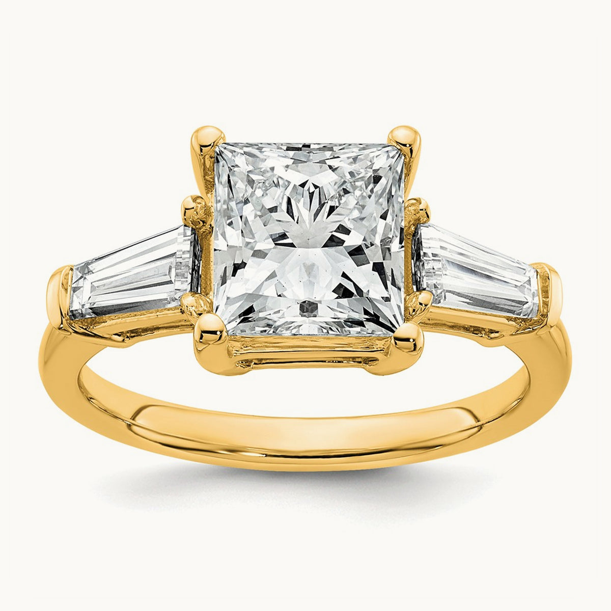 Princess & Baguette Engagement Ring — 14K Yellow Gold, 3 1/5 ct, 7
