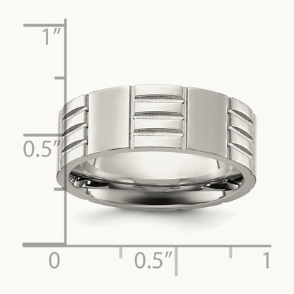 Brushed and Polished Grooved Band, 8mm, Titanium