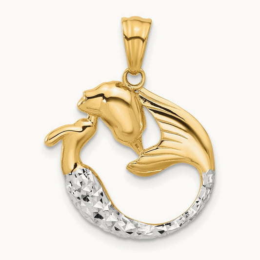 Diamond Cut Mermaid Pendant, 14K with White Rhodium