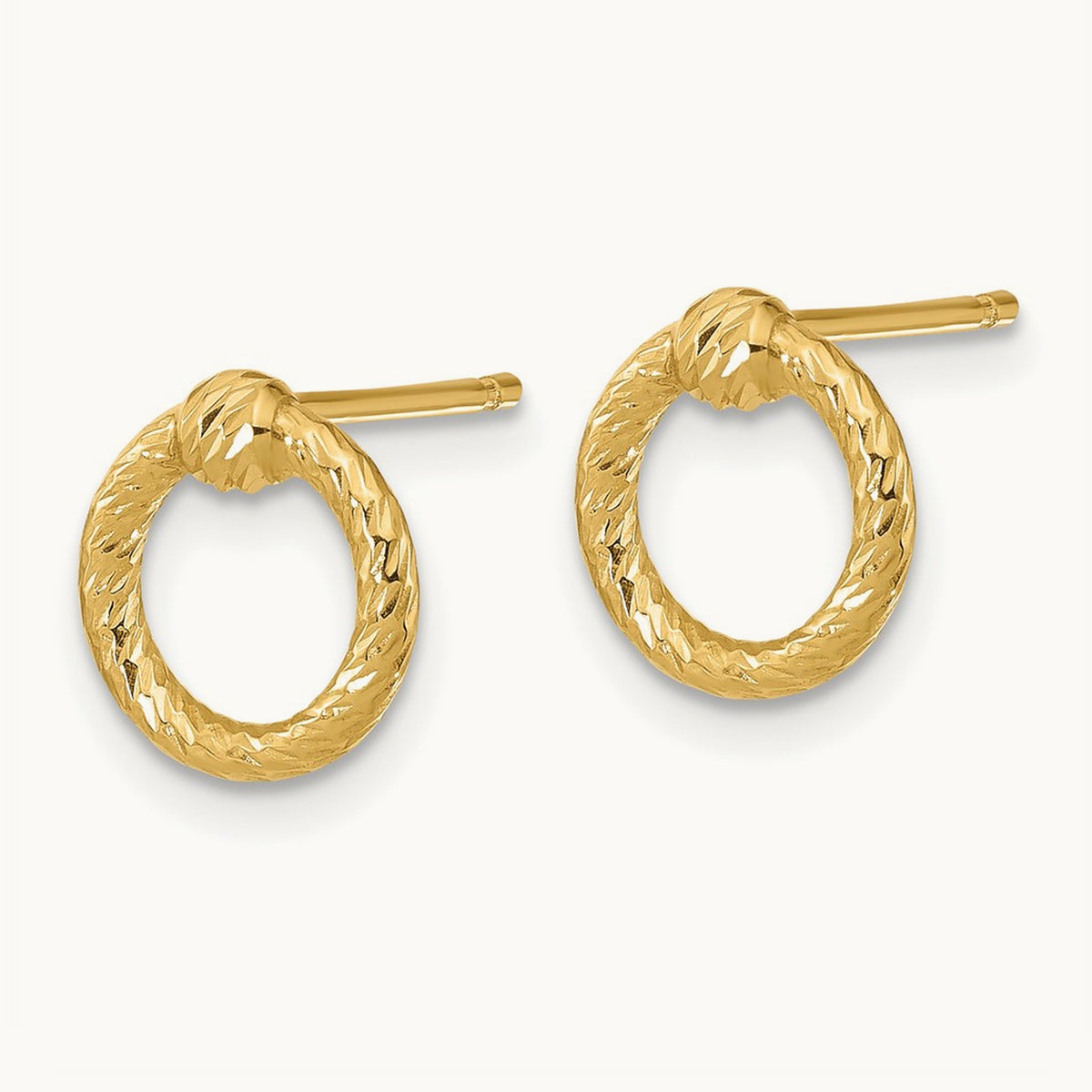 Polished Diamond-cut Twisted Circle Post Earrings — 14K Yellow Gold, 10.15mm