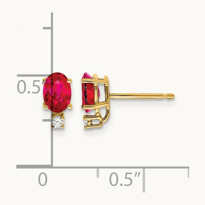 6x4mm Oval Ruby VS Diamond Earrings, 14K