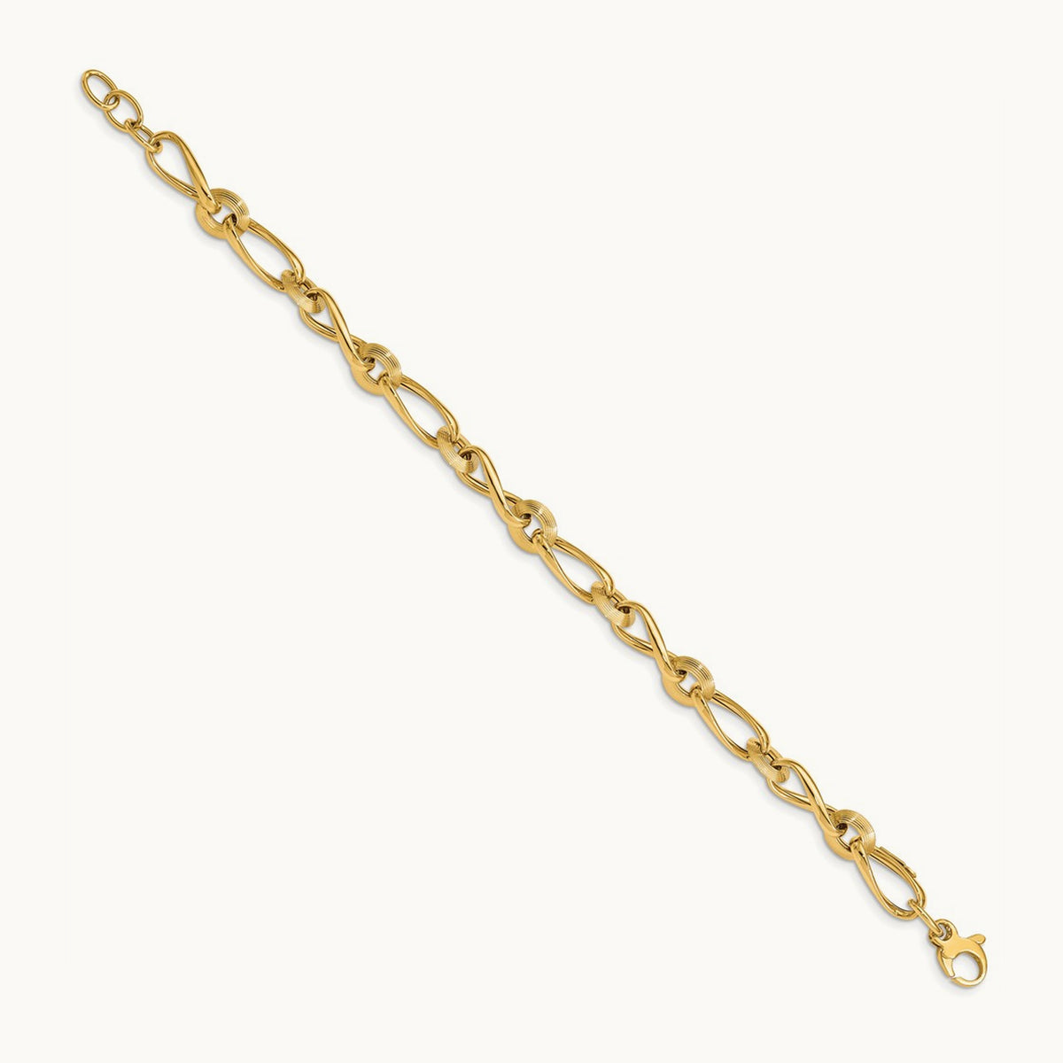 Polished & Grooved with .5 in ext. Fancy Link Bracelet, 14K