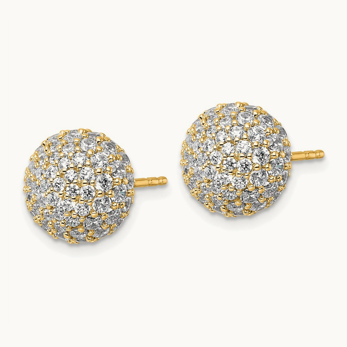 Pave Ball Stud Post Earrings, 2.75-4.25 ct tw Lab-Grown Diamond — 4 1/5 ct, 14K Yellow Gold