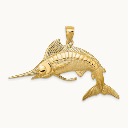 3-D Polished Satin White Marlin Charm, 14K