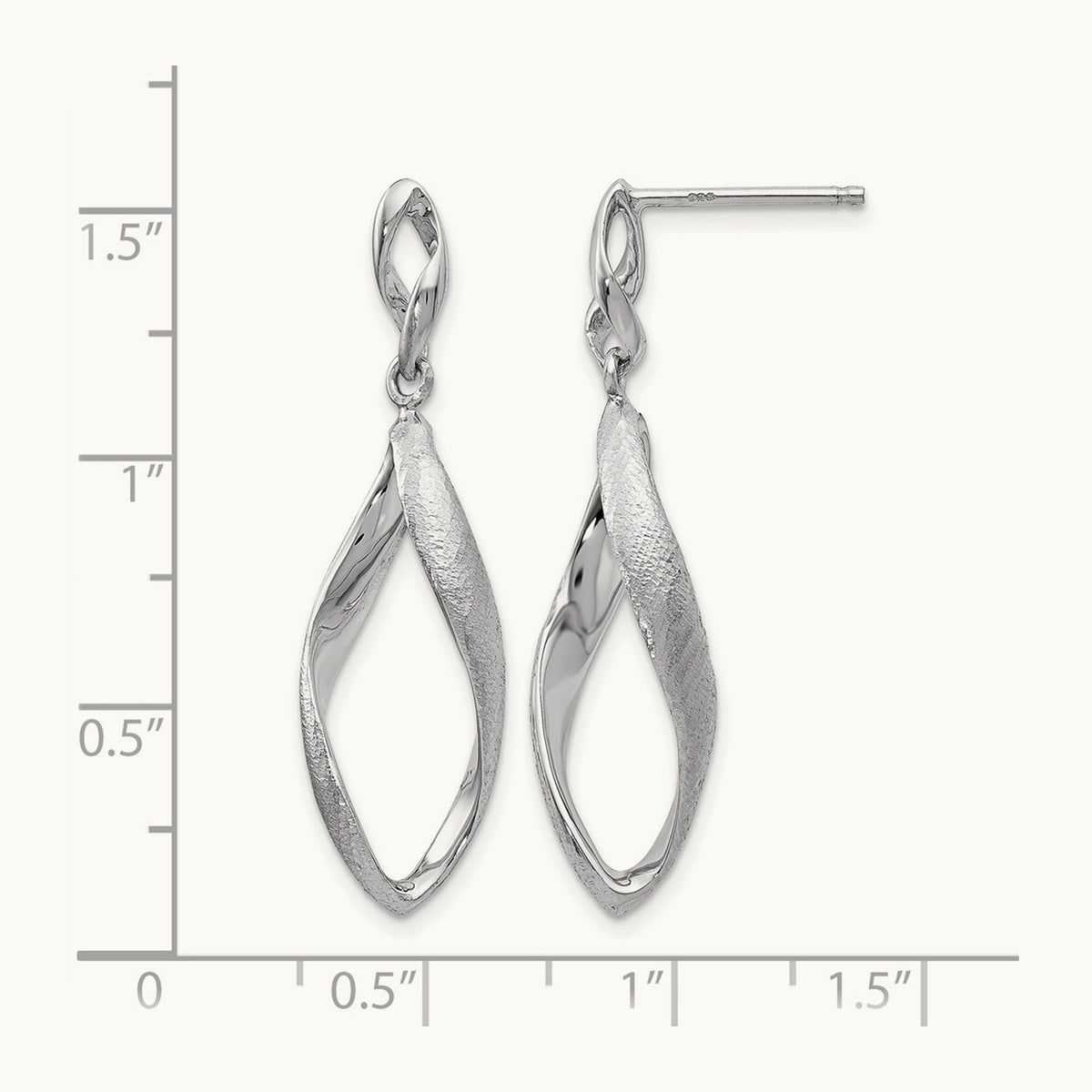 Rhodium-plated Radiant Essence Textured Post Dangle Earrings — 37mm