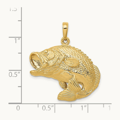 Bass Fish Jumping Pendant, 14K