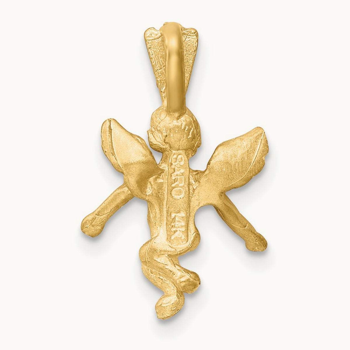 3D Satin and Diamond-Cut Angel Charm, 14K
