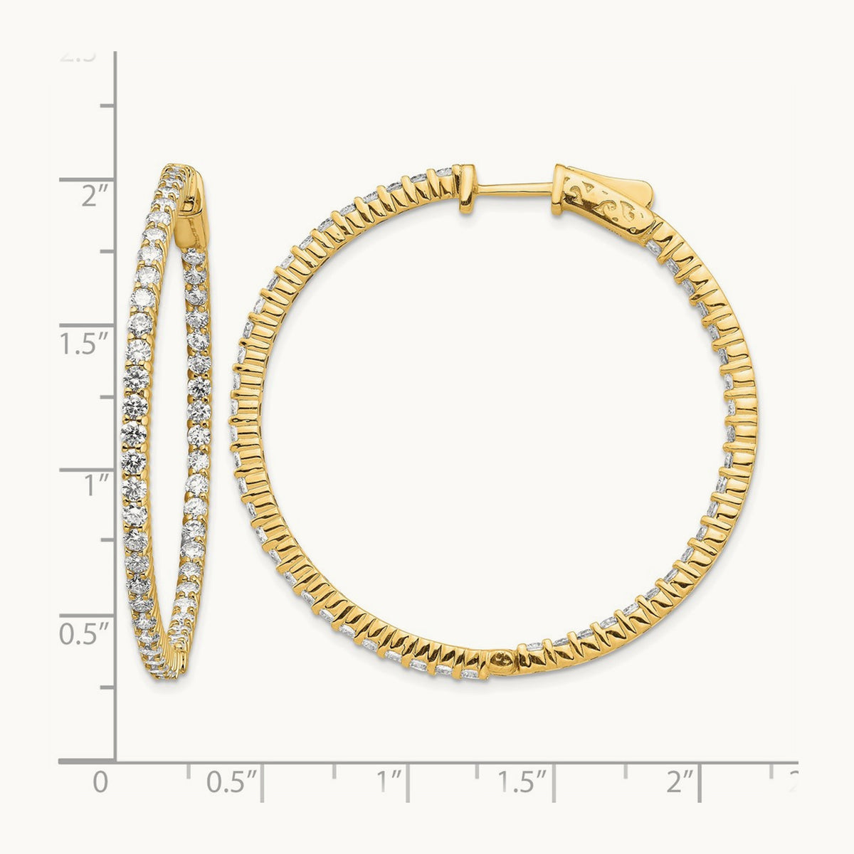 Diamond Round Hoop w/Safety Clasp Earrings, 14K