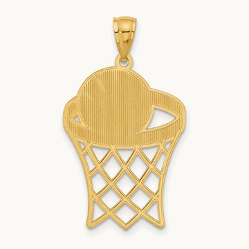 Basketball in Hoop Diamond Cut Pendant, 14K