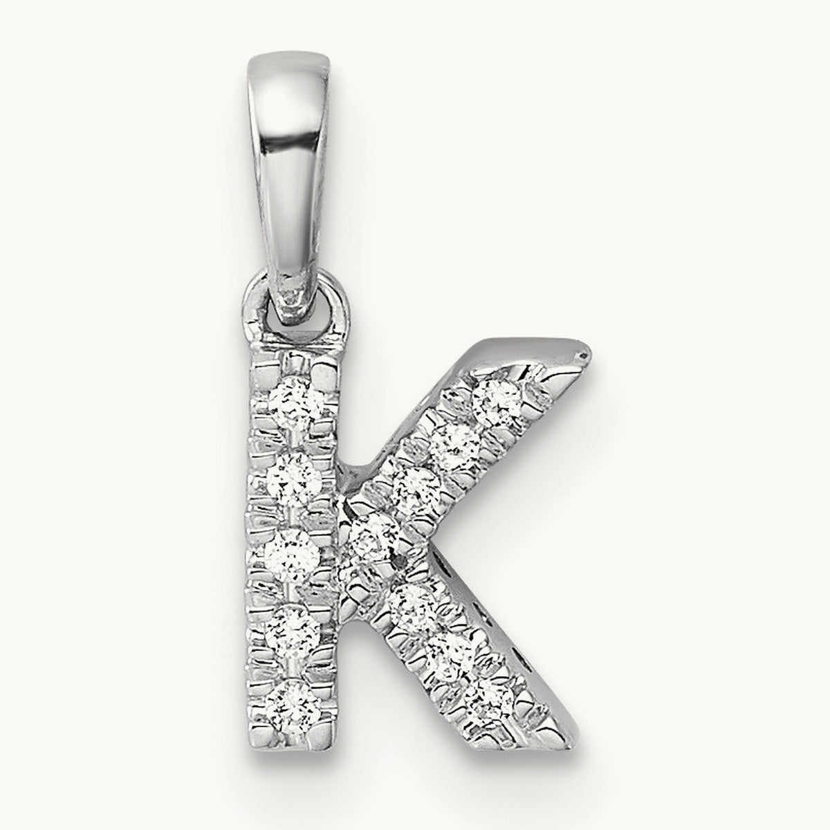 Diamond Initial with Bail Pendant — 14K White Gold, K