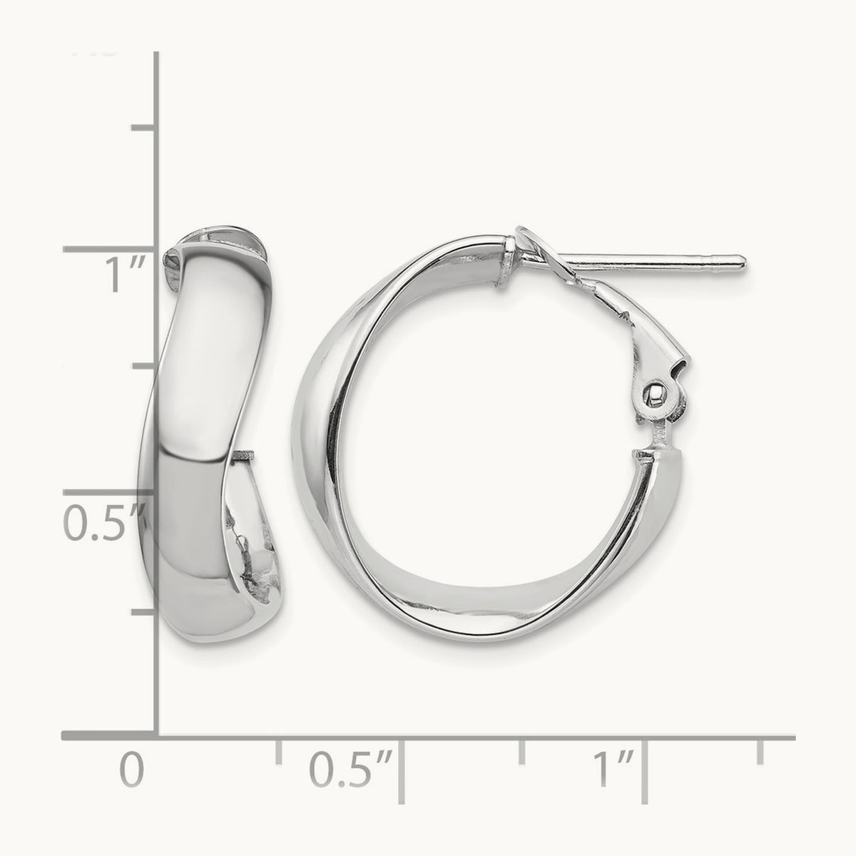 High Polished Wavy Omega Back Hoop Earrings — 14K White Gold