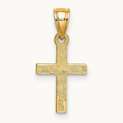 Diamond Shape Center Mini Cross Charm — 14K Yellow Gold