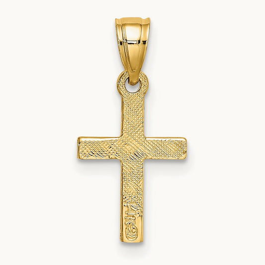 Diamond Shape Center Mini Cross Charm — 14K Yellow Gold