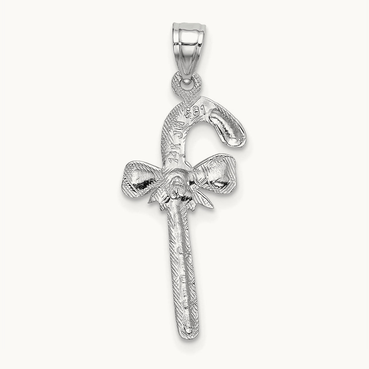 Solid Polished Candy Cane Pendant — 14K White Gold