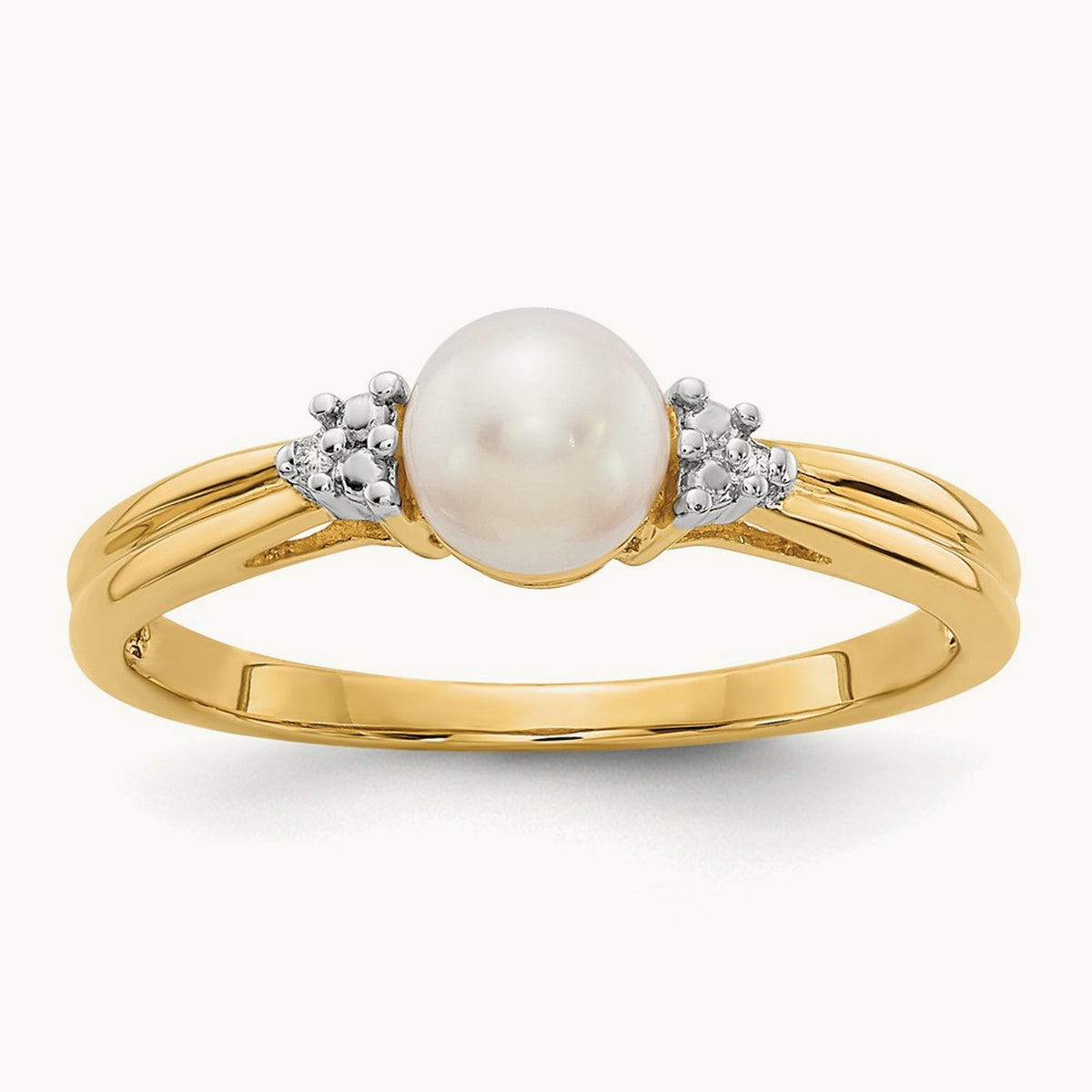 Diamond and FW Cultured Pearl Ring, 14K