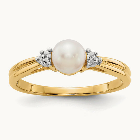 Diamond and FW Cultured Pearl Ring, 14K