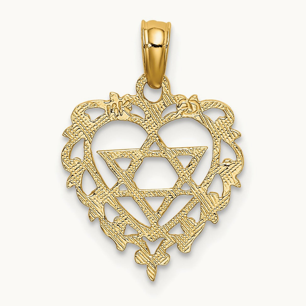 Textured Star Of David In Heart Charm, 14K