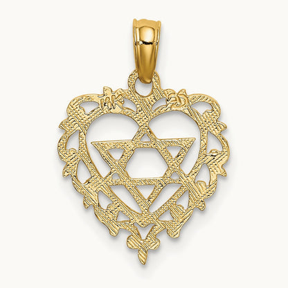 Textured Star Of David In Heart Charm, 14K