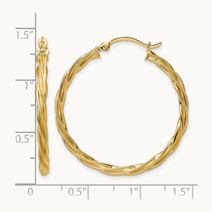 Fine Twisted Hoop Earrings — 14K Yellow Gold, 33.75mm