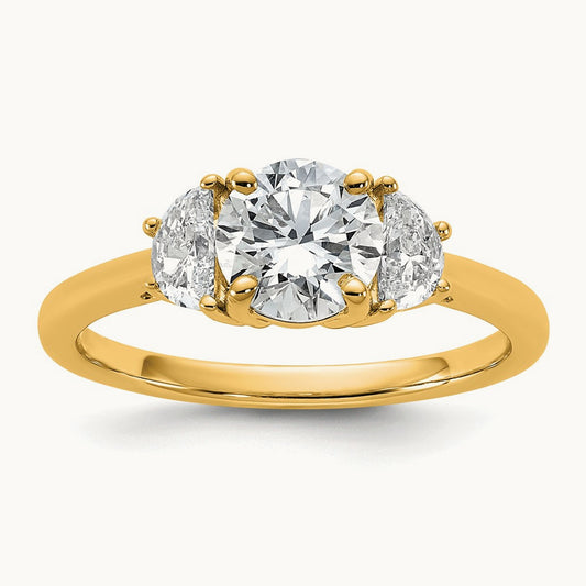 Round Semi-Mount 3 Stone Engagement Ring, 0.25-1.00 ct tw Lab-Grown Diamond — 3/8 ct (holds 1 ct center), 14K Yellow Gold