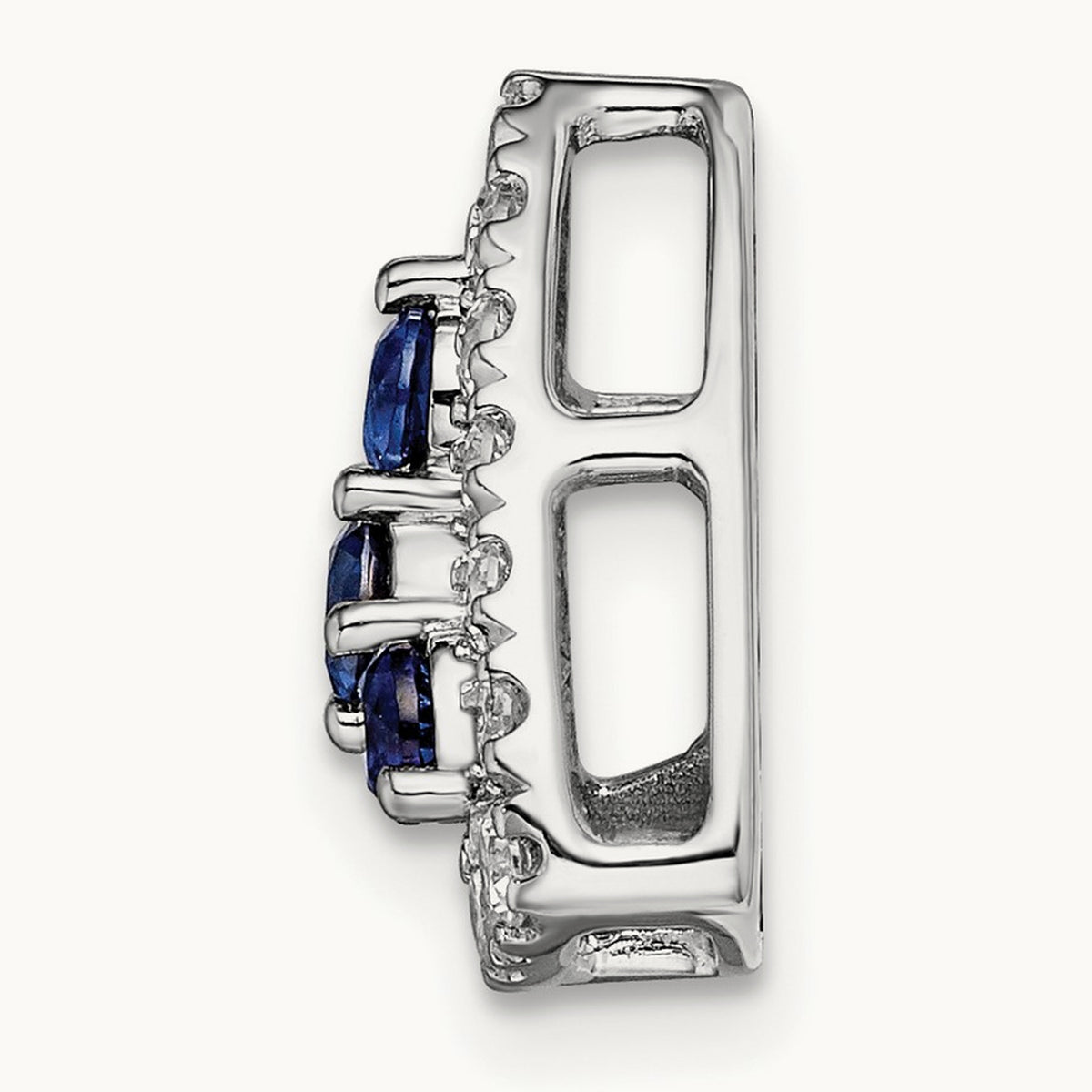 Created Blue Sapphire Chain Slide, 0.50 ct tw Lab-Grown Diamond — 14K White Gold