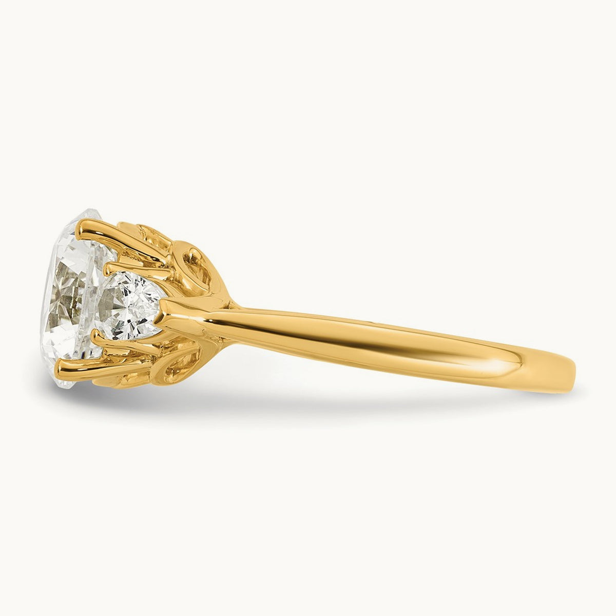 Round with Pear 3 Stone Engagement Ring, 1.25-3.50 ct tw Lab-Grown Diamond — 3 ct, 14K Yellow Gold