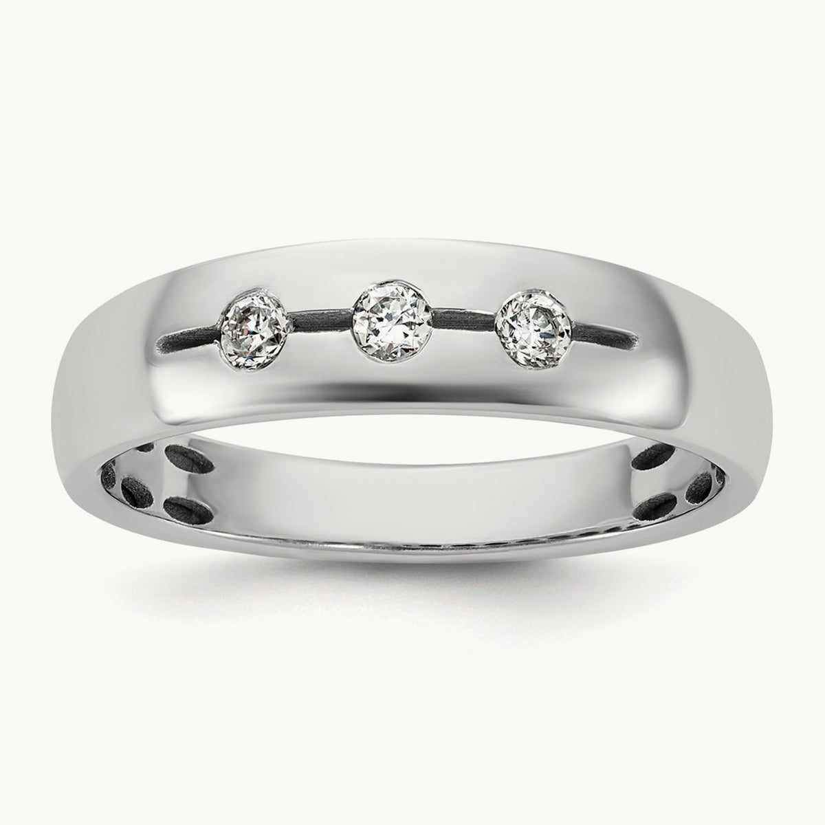 IB Goodman Mens Polished Complete 3-Stone 1/6ct Diamond Ring, 14K White Gold