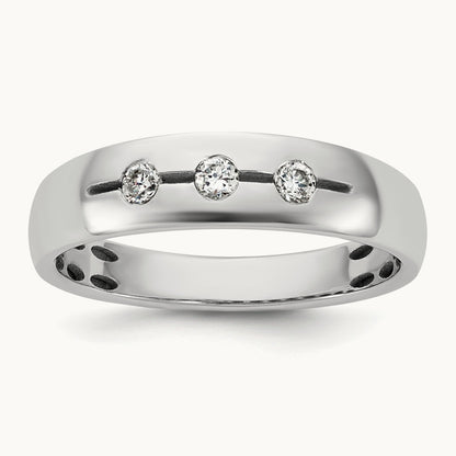 IB Goodman Mens Polished Complete 3-Stone 1/6ct Diamond Ring, 14K White Gold