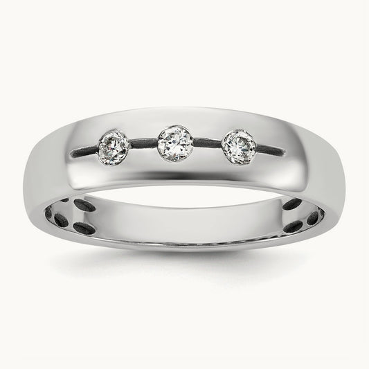 IB Goodman Mens Polished Complete 3-Stone 1/6ct Diamond Ring, 14K White Gold