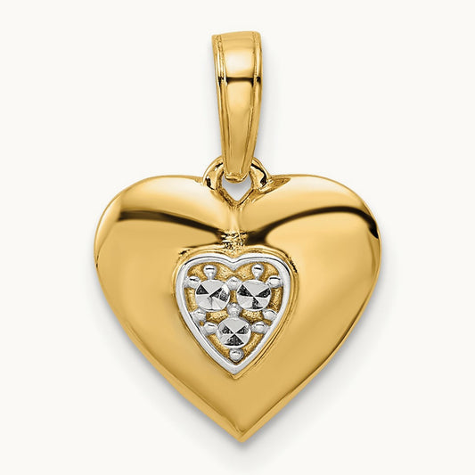 D/iamond-cut Puffy Heart Pendant, 14K with White Rhodium