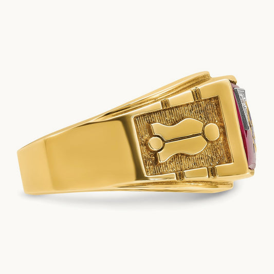 14ktt IBGoodman Men's Lab Cr. Ruby & Dia Blue Lodge Masonic Ring