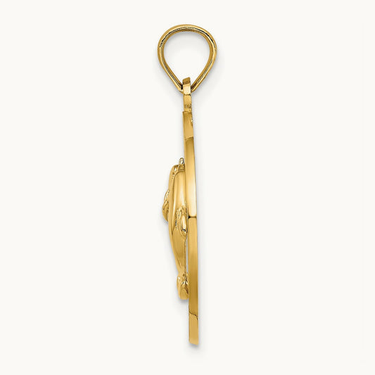 JAMAICA w/Dolphins Circle Charm, 14K