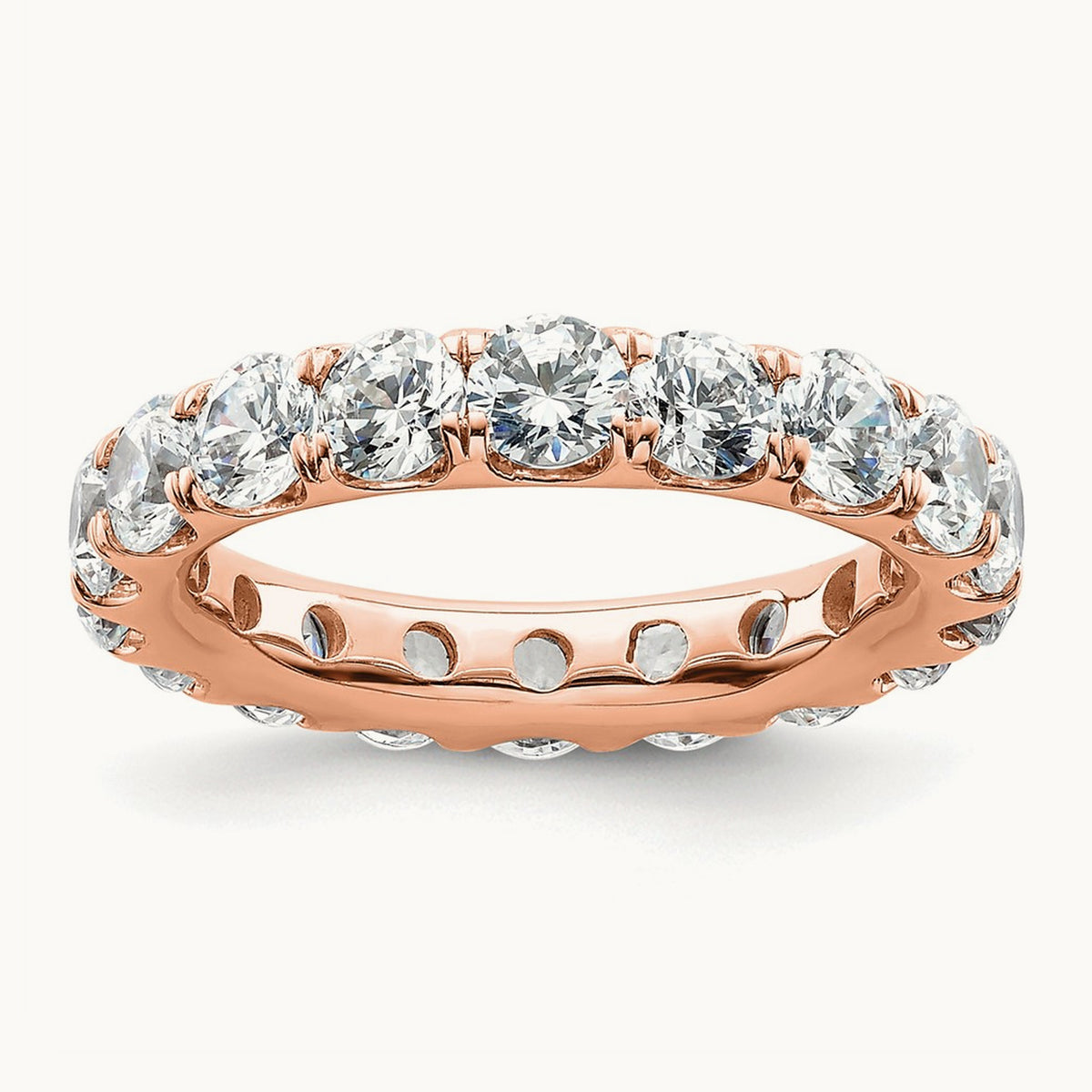 Polished U Shared Prong 3ct Diamond Eternity Band, 14K Rose Gold