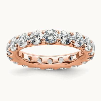 Polished U Shared Prong 3ct Diamond Eternity Band, 14K Rose Gold