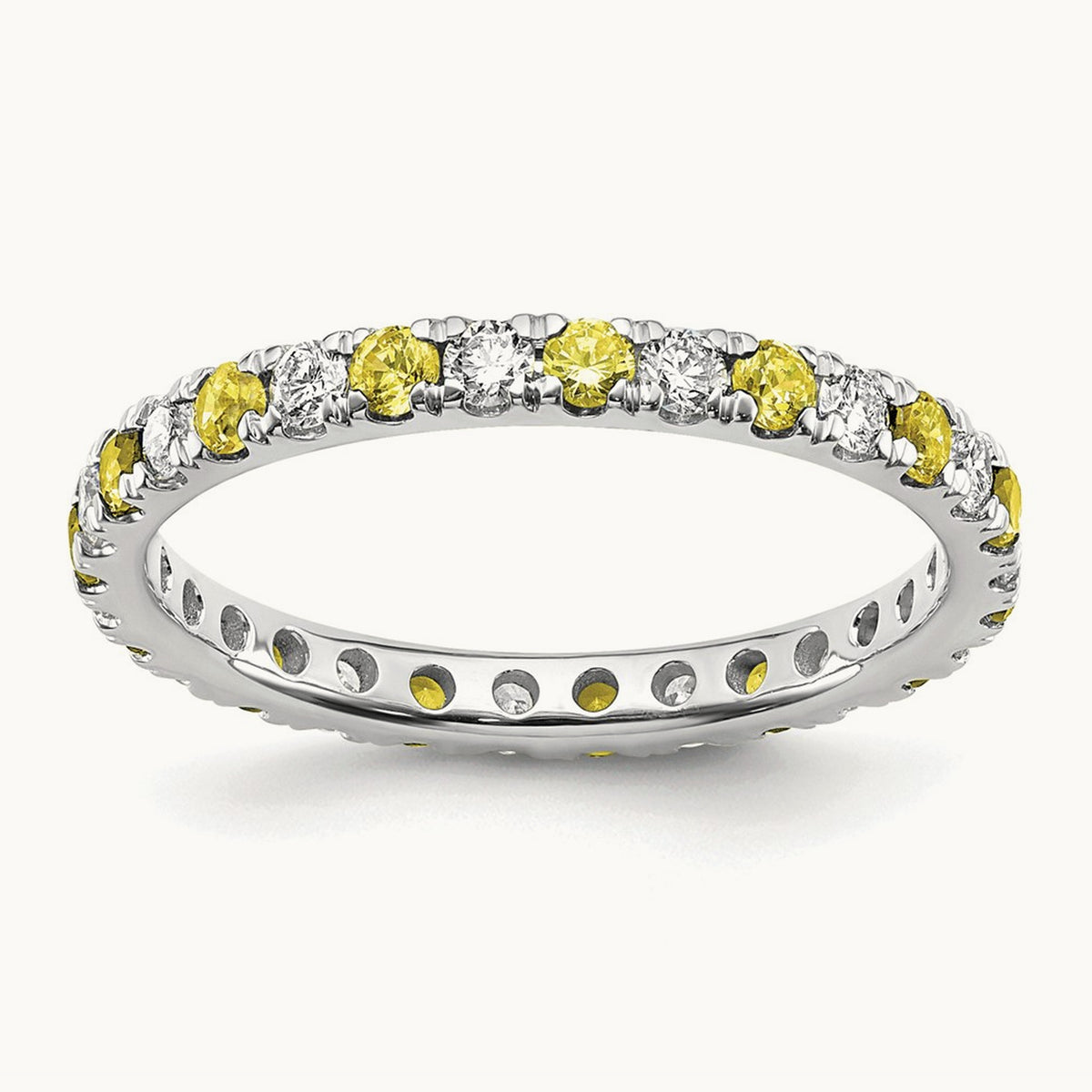 Created Yellow Sapphire Eternity Band, 0.25-0.50 ct tw Lab-Grown Diamond — 14K White Gold