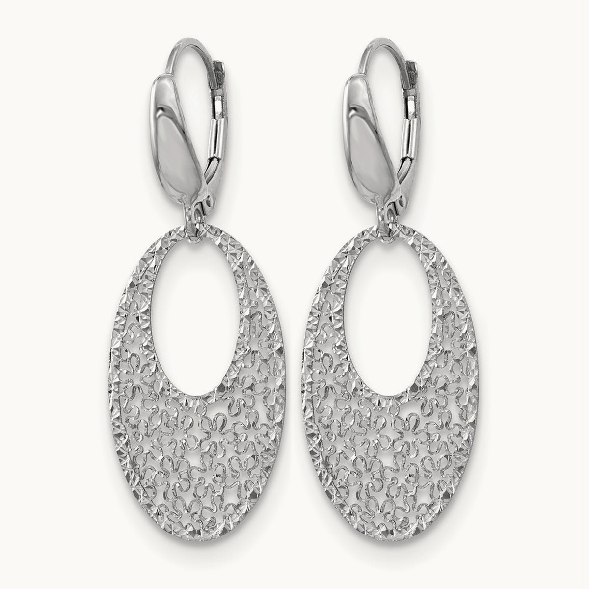 Polished and Textured Floral Leverback Earrings — 14K White Gold