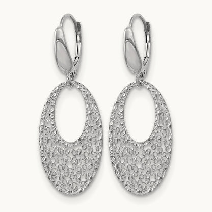 Polished and Textured Floral Leverback Earrings — 14K White Gold