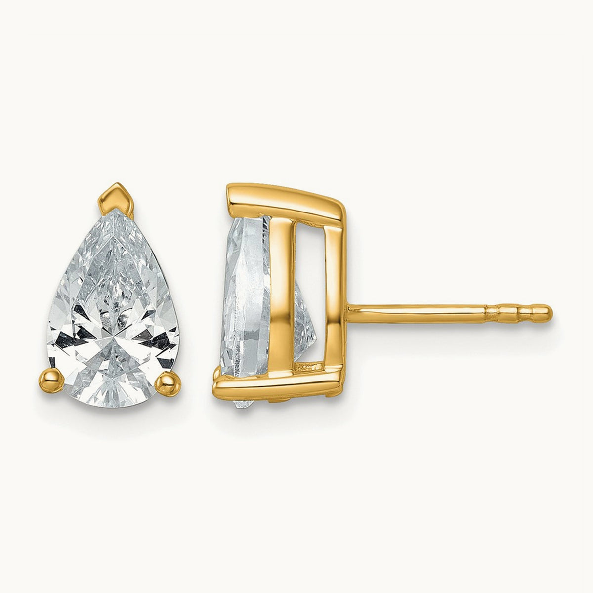 Pear 3 Prong Stud Earrings, 0.50-6.00 ct tw Lab-Grown Diamond — 3 ct, 14K Yellow Gold