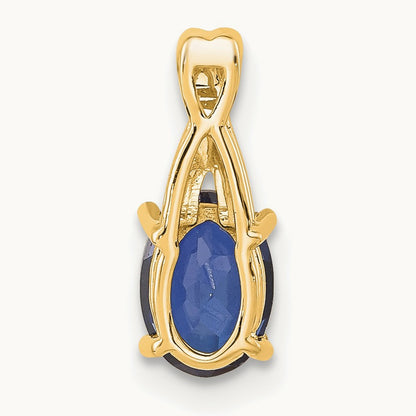 Oval Created Sapphire and Diamond Pendant, 14K