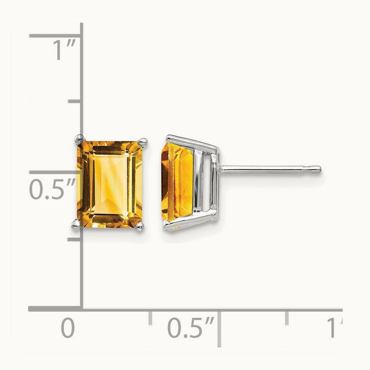 8x6mm Emerald Cut Citrine Earrings, 14K White Gold