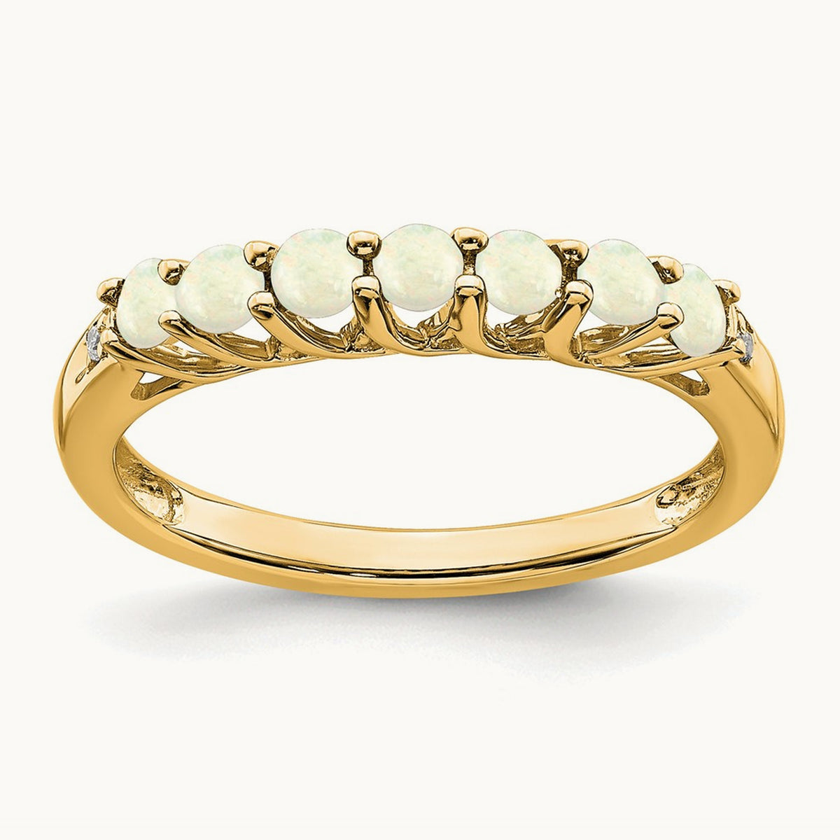 Created Opal and Lab-Grown Diamond 7-stone Ring — 14K Yellow Gold