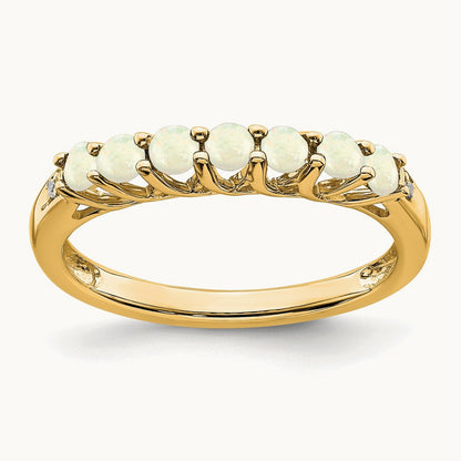 Created Opal and Lab-Grown Diamond 7-stone Ring — 14K Yellow Gold