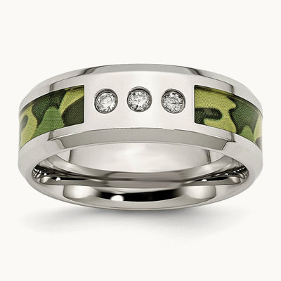 Polished Camouflage 1/10ct Diamond Band, 8mm, Stainless Steel