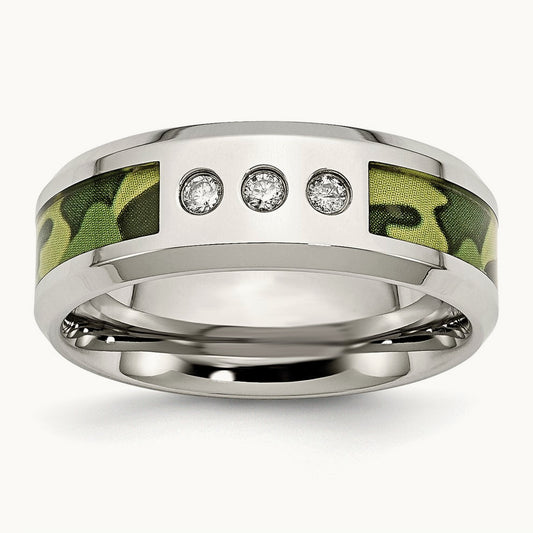 Polished Camouflage 1/10ct Diamond Band, 8mm, Stainless Steel