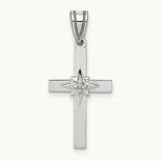Diamond Cross Pendant — 14K White Gold