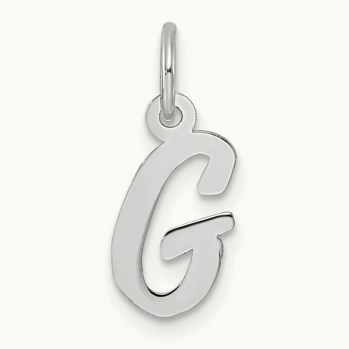 Small Script Letter G Initial Charm, 14K White Gold