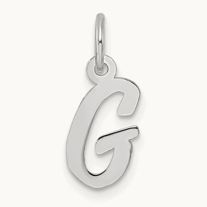 Small Script Letter G Initial Charm, 14K White Gold