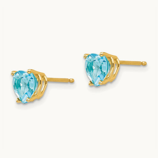 Heart Blue Topaz Earrings, 6mm, 14K