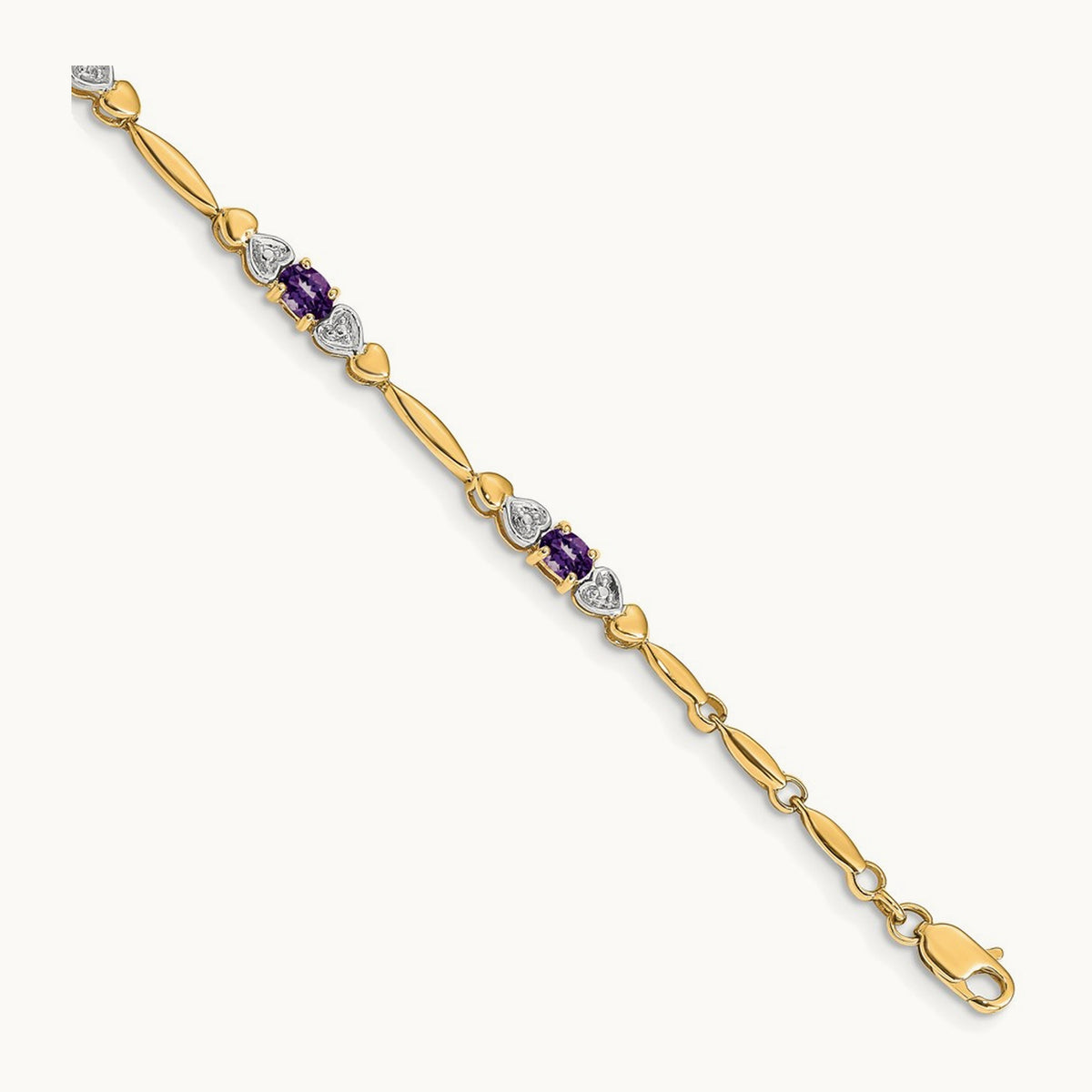 Diamond and Amethyst Bracelet — 14K Yellow Gold